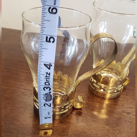 Vintage Glass Mugs with Brass Bands and Handles - Picture 16 of 16